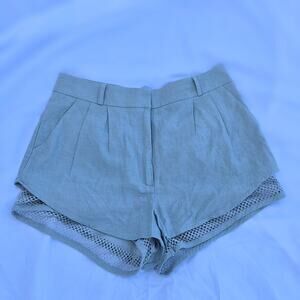 Love & Love Sage Green Linen Blend High Waisted Pleated Shorts with‎ Mesh Hem